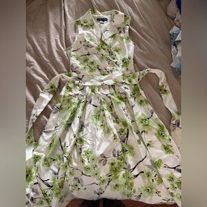 Green floral tie dress